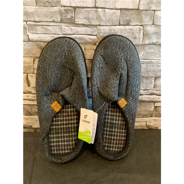 Mens Memory Foam Slippers with Arch Support - Size 14M Black/Grey
