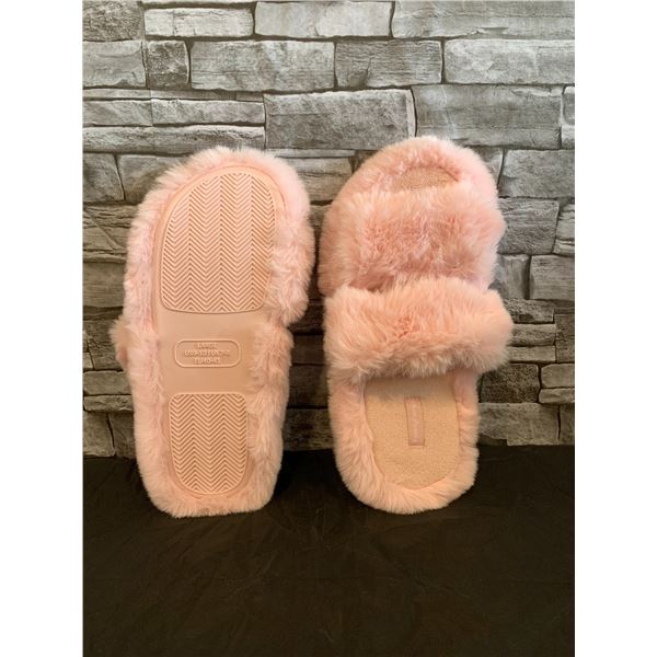 Women's Faux Fur Two Band Slippers - Pink - Size L