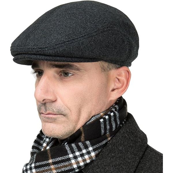 Mens Fall Peaked Flat Cap Adjustable Earmuffs