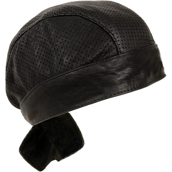 Milwaukee Leather Unisex Black Perforated Leather Motorcycle Skull Cap - Style# - SH324 - One Size