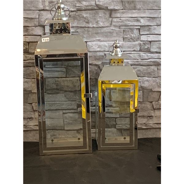 Stainless Steel Decorative Candle Lanterns - Set of 2 - 20.5" & 15" High