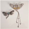 Image 1 : 2pc Insect Brooch Set with Rhinestones and Chain Accent