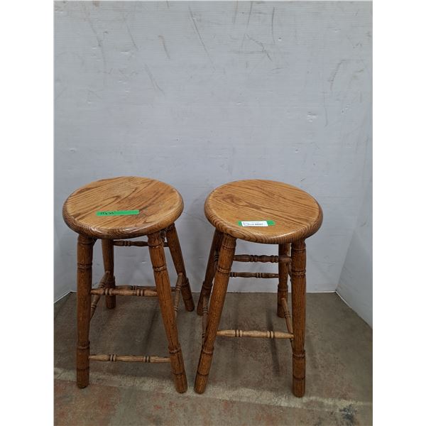 * (2) Wood Bar Stools - 13" Diameter Seat x 20" Tall - CANNOT SHIP