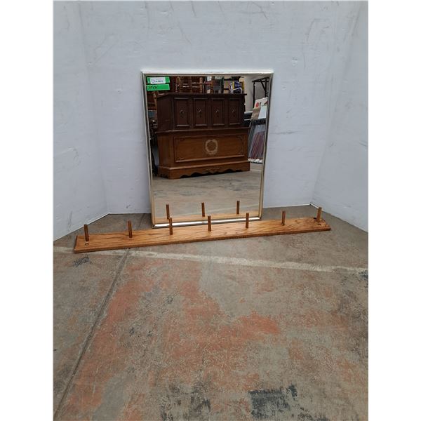 * Wall Mirror - 24" x 30"  & Wooden Coat Rack 52" Long - CANNOT SHIP