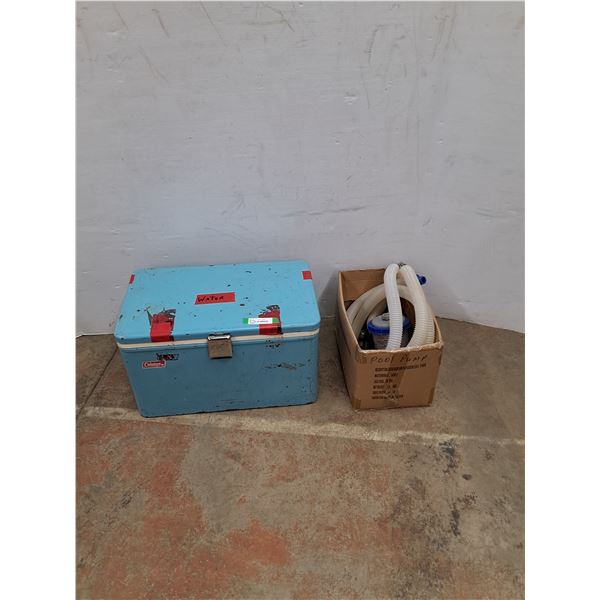 * Vintage Metal Coleman Cooler & Water Pump w/ Hose (Untested)