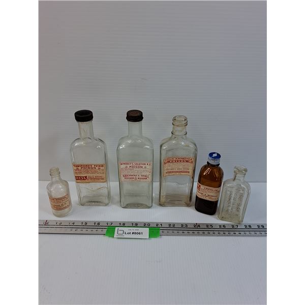 (6) Vintage Poison Bottles: Ammonia, Vitriol, Misc (EMPTY)
