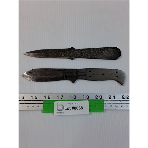 (2) Damascus Knives (Needs Handles) - Approx 8.5" Long