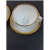 Image 2 : (2) Fire King Milk Glass w/Gold Trim Tea Cup & Saucer Set