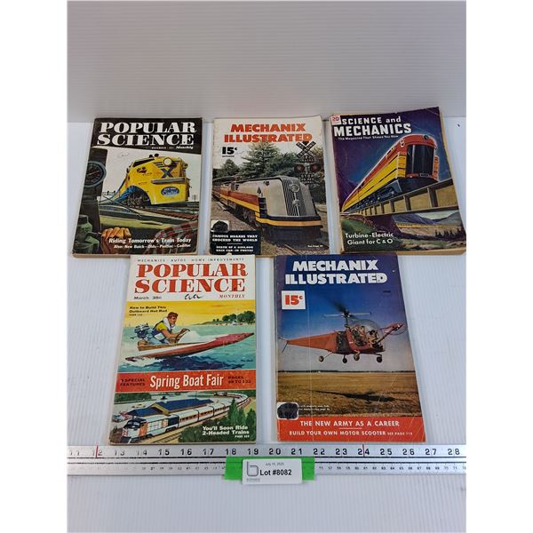 (5) Vintage Magazines from 1940-50's: Popular Science, Mechanix Ilustrated, Science & Mechanics