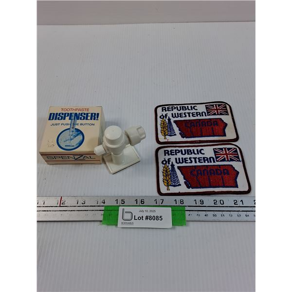 Toothpaste Dispenser & (2) Canadian Western Separatist Patches