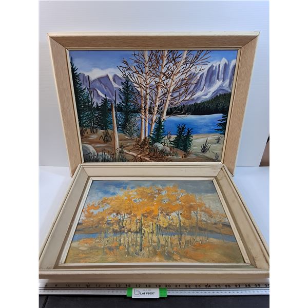 (2) Oil Paintings of Forest Scenes in Wood Frames - 28" x 22"