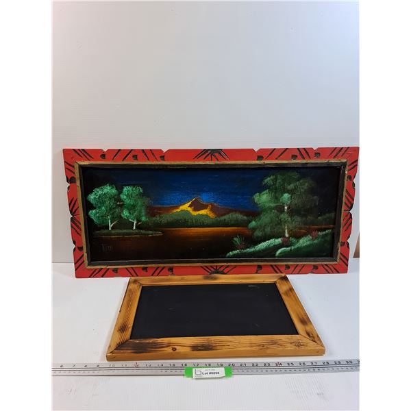 Black Velvet Mountain Painting (33.5" x 16") & Chalk Board (19" x 12") -  PICK UP ONLY