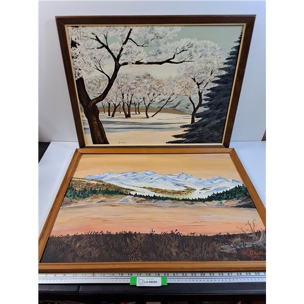 (2) Oil Paintings: Mountain & Winter Scene - 30" x 24"  -  PICK UP