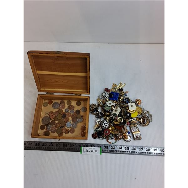 Cedar Wooden Jewelry Box with Jewelry & Coins Content