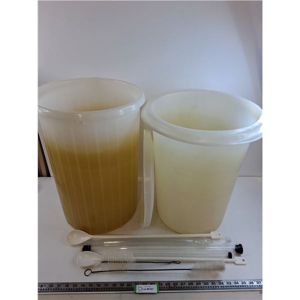 * (2) Wine Making Pails - 21" Tall & Long-Handled Utensils  -  PICK UP