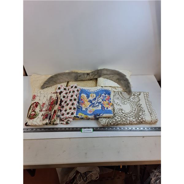 Vintage Table Linens - Some Stains, Faux Fur Scarf