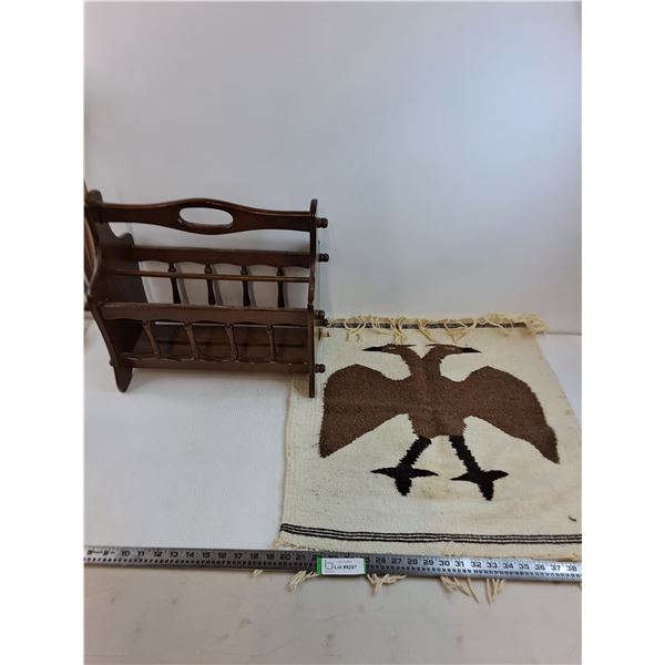 Knit "2-Headed Bird" Wall Art 2' x 2', Wooden Magazine Rack