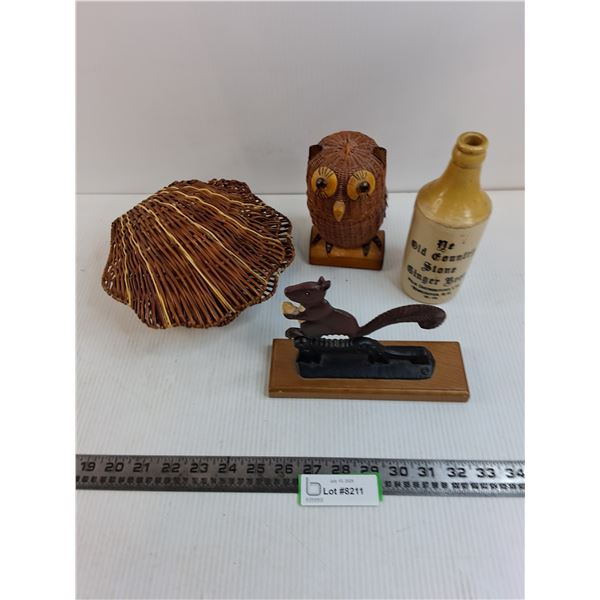 Wicker Storage Decor, Nut Cracker Decor, Stone Bottle