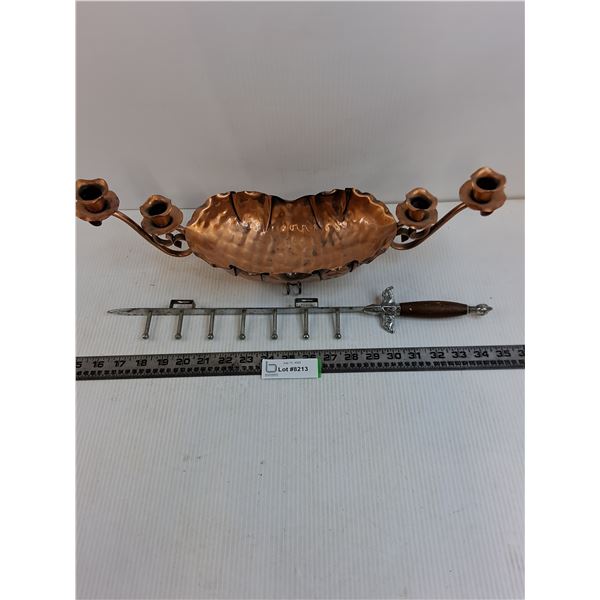 Metal Decor Basket with Candle Holders, Sword Key Holder