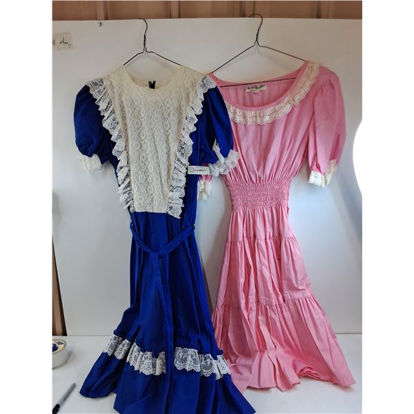 * (2) Vintage Girl's Dresses - Blue Malco Modes Approx Size 12, Marjorie Hamilton Size Medium