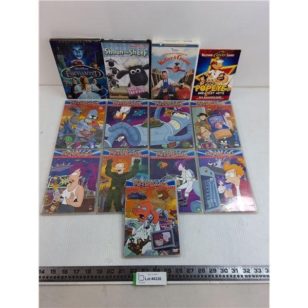 (13) DVD Movies/TV Shows (Futurama, Popeye, Wallace & Gromit)
