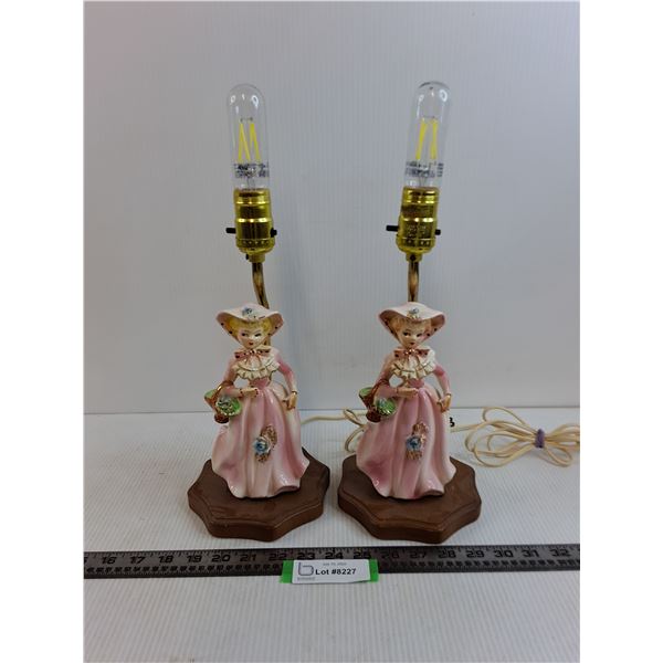 Pair of Vintage Ceramic "Pink Lady" Table Lamps - Tested - PICK UP
