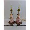 Image 1 : Pair of Vintage Ceramic "Pink Lady" Table Lamps - Tested - PICK UP