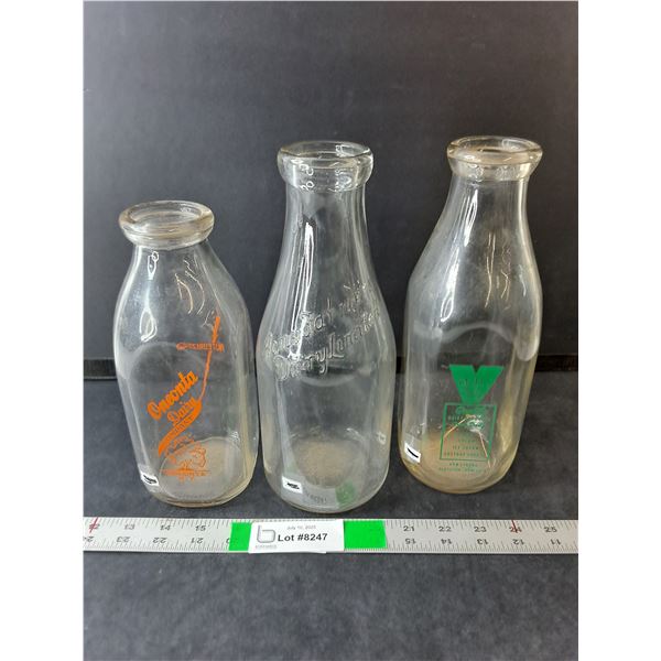 (3) Vintage Milk Jugs- Oneonta Dairy, Acme Farmers, Valley Dairy Up to 10" Tall