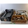 Image 1 : Plastic Crate 23.5" x 15.5" x 9.5", Spike Bar, Hand Saw, Misc.  -  PICK UP
