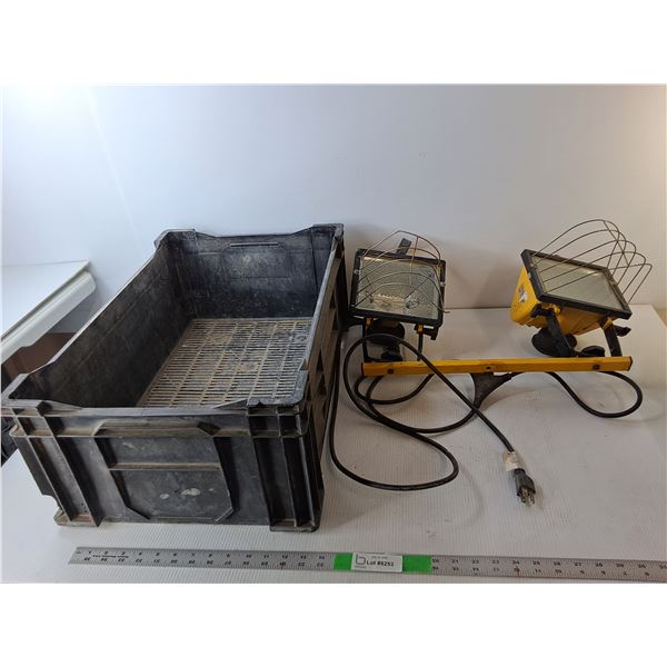 Plastic Crate 24" x 16" x 9.5" & (2) Work Lights- One Working  -  PICK UP