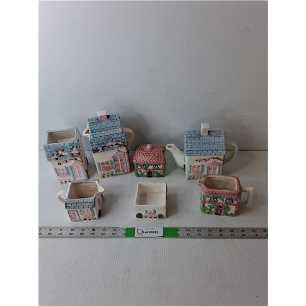 (7) Piece Ceramic Teapot Set, Up to 8" Tall