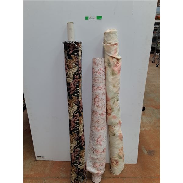 *(3) Rolls of Fabric- Unknown Lengths, Horse and Floral, 54" wide  -  PICK UP