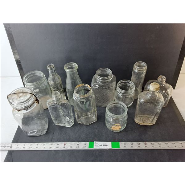 (12) Vintage Glass Bottles/Jars Up to 8" Tall