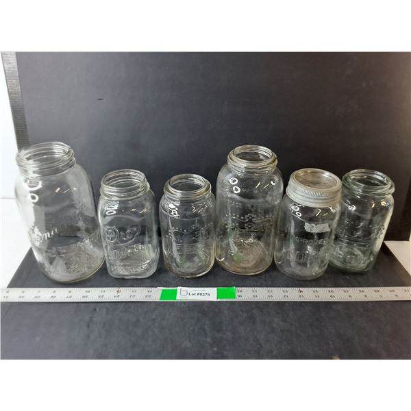(6) Vintage Glass Jars Up to 9" Tall