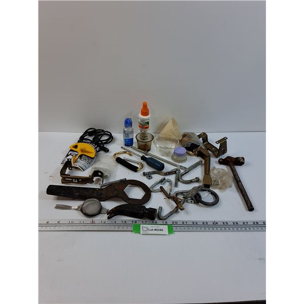Lot: Hammer Head, Various Tools & Hangers for Shop, Misc