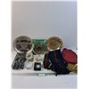 Image 1 : Lot: Scarf, Provost Esso Glass Volksbank Ashtray, (3) Hairbrushes, Misc