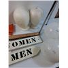 Image 3 : Lot: (2) Mannequin Heads, (2) Glass Light Globes, Washroom Signs, Gloves, Misc