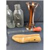Image 2 : (3) Glass Milk Jugs, Glass Chemical Baster, Hole Punch, Cobbler Foot Tool