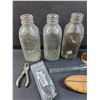 Image 3 : (3) Glass Milk Jugs, Glass Chemical Baster, Hole Punch, Cobbler Foot Tool