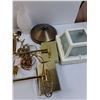 Image 4 : (4) Brass Styled Plug in Light Fixture & (3) Hurricane Lamp Shades, (3) Light Bulbs, Misc