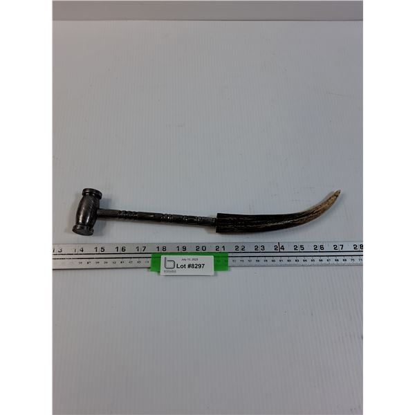 Damascus Steel Cross Pein Hammer w/Deer Antler Handle - 14" Long