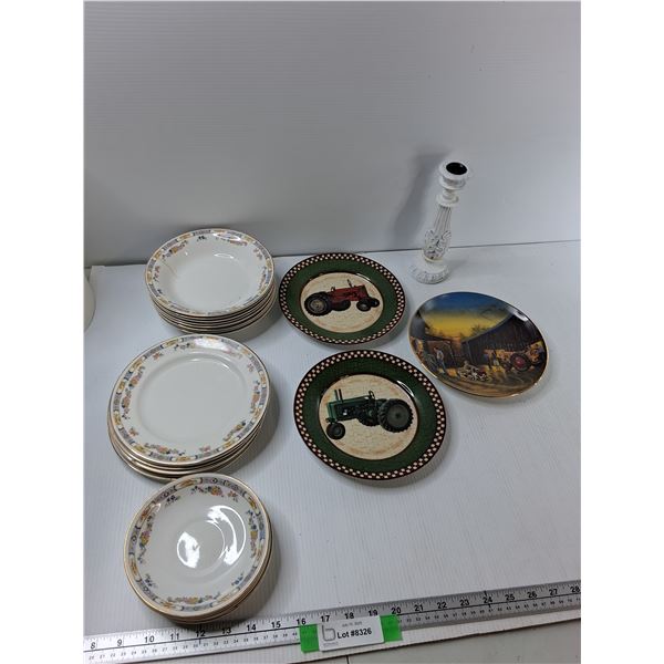Assorted - (18) Plates, (6) Saucers, Candle Holder