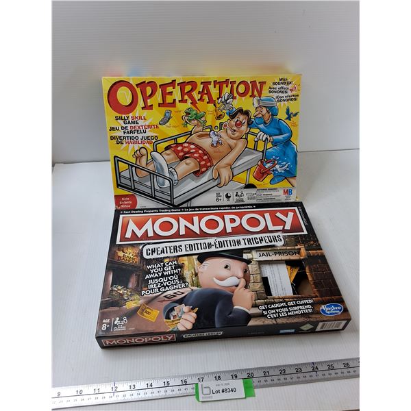(2) Board Games - Operation, Monopoly Cheaters Edition - As Is