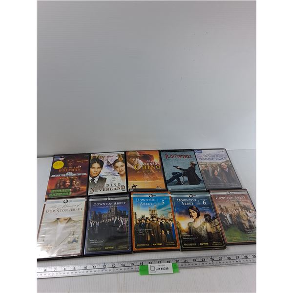 (10) DVDs - Downtown Abbey Season 6, Funding Neverland, Justified, Misc