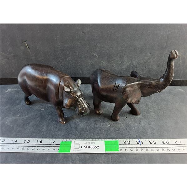 Carved Wood Rhino and Elephant Decorations