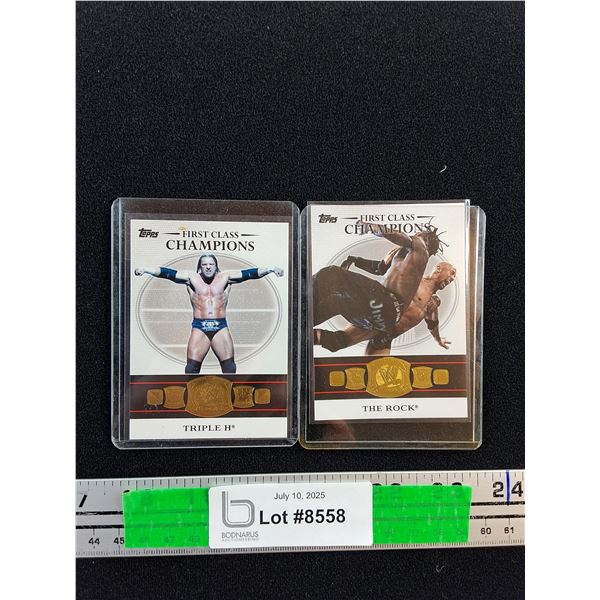 Topps First Class Champion Cards - Triple H and The Rock - Authenticity Not Guaranteed