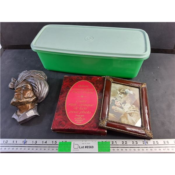 Tupperware Container with Lid, Wall Decor and Deluxe Antique Style Photo Frame