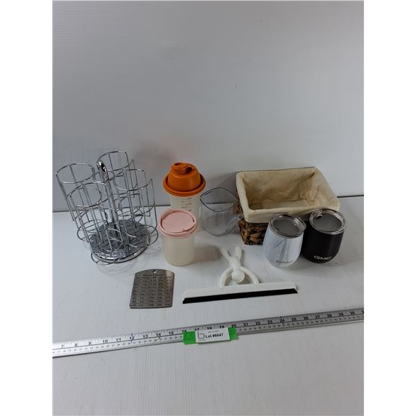 Assorted - (2) GMC Tumblers, Basket, Coffee Pod Holder, Misc