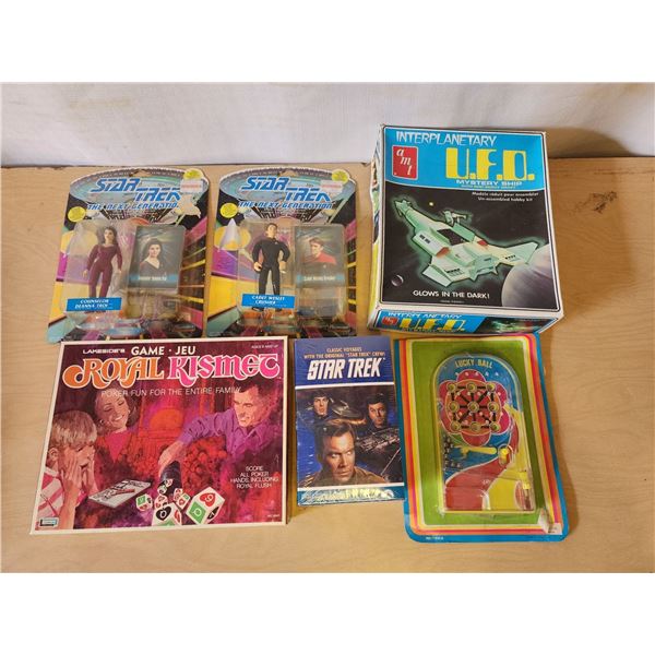 413 -- UFO MODEL KIT, STAR TREK NEXT GENERATION COLLECTABLE FIGURES, ROYAL KISMET BOARD GAME AND MOR