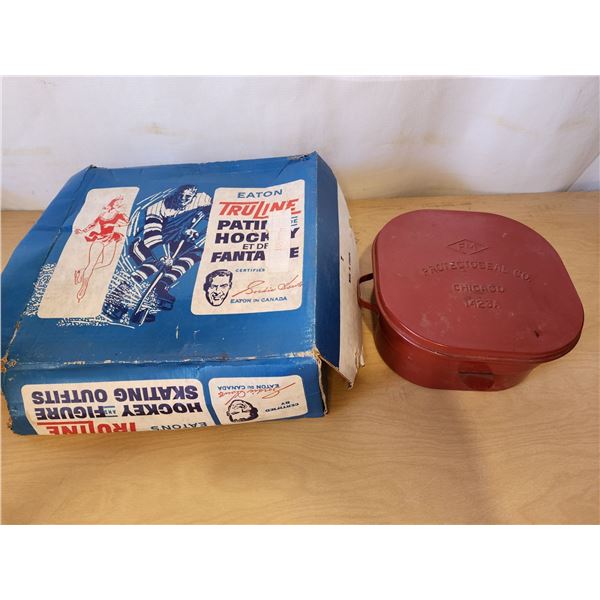 422 -- EATON TRULINE HOCKEY SKATES AND LEAD/ASBESTOS RESPIRATOR WITH METAL CONTAINER